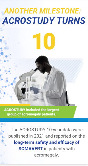 ACROSTUDY turns 10 banner with doctor looking into microscope