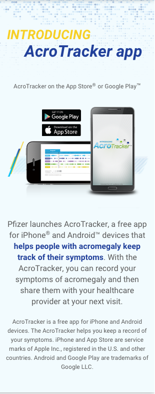 Banner for AcroTracker app on phone with app store and google play logos