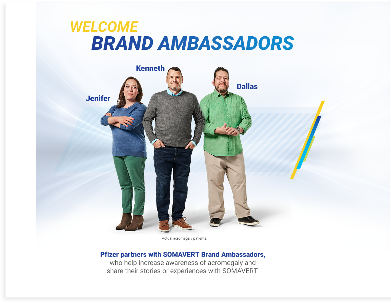 Jenifer, Kenneth, and Dallas actual acromegaly patients brand ambassador banner