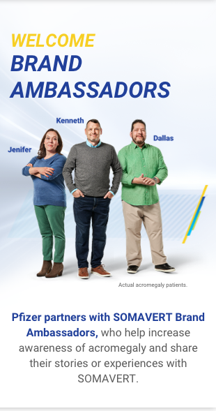 Jenifer, Kenneth, and Dallas actual acromegaly patients brand ambassador banner